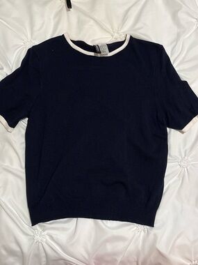 H&M Navy Tee with White Contrast Neckline